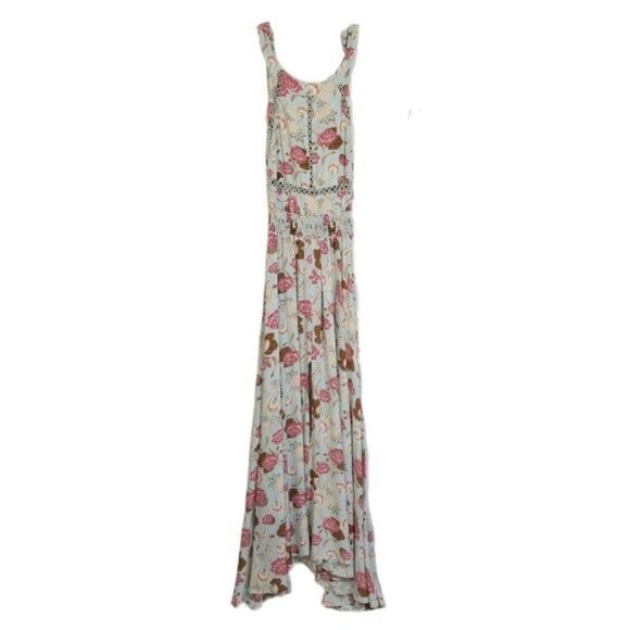 Jaase Endless Summer Blue Green Floral Halter Top Maxi Dress Cutout Back Size M - Picture 5 of 8